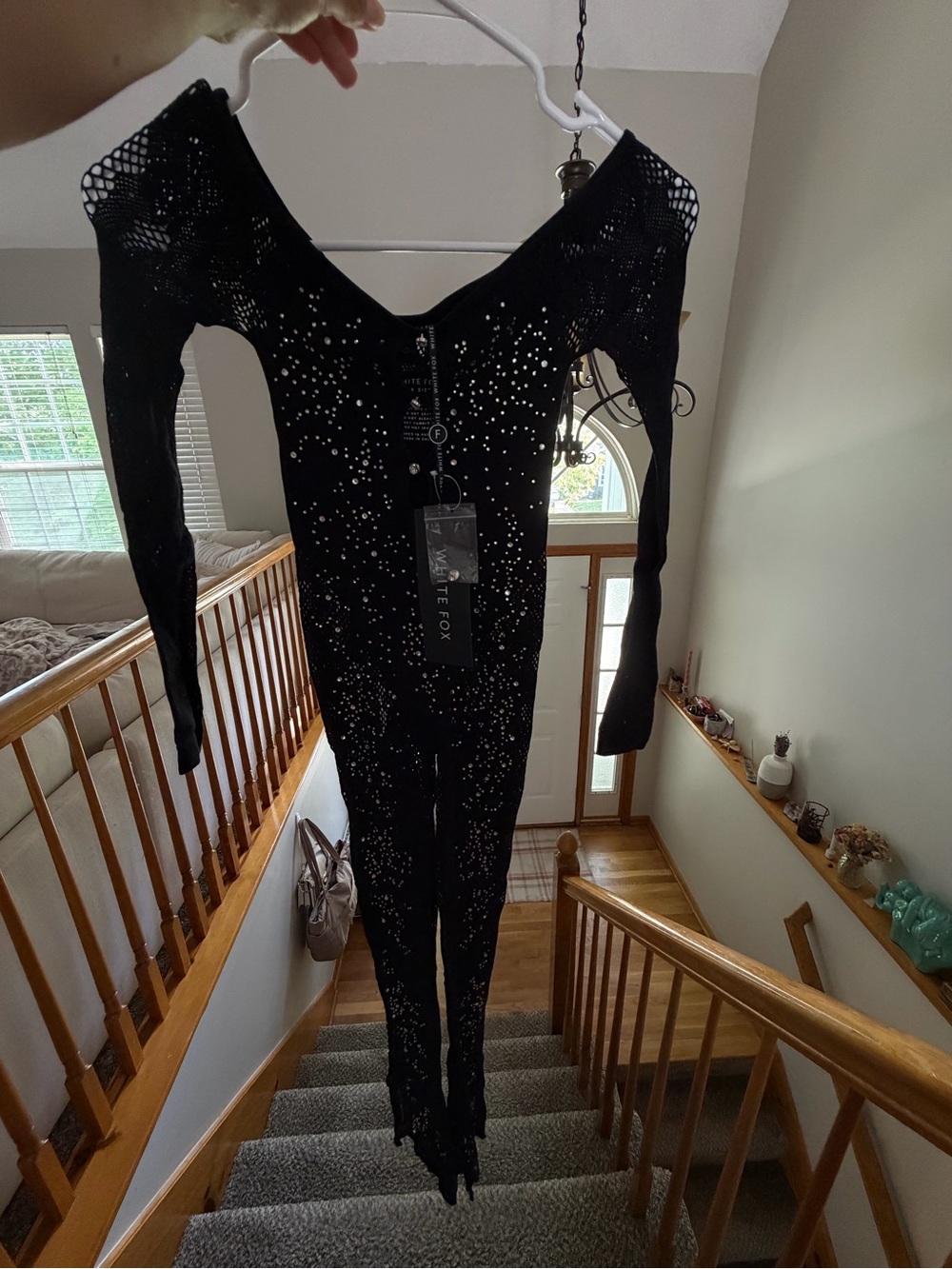 White Fox Boutique Black Embellished Long-Sleeve Jumpsuit